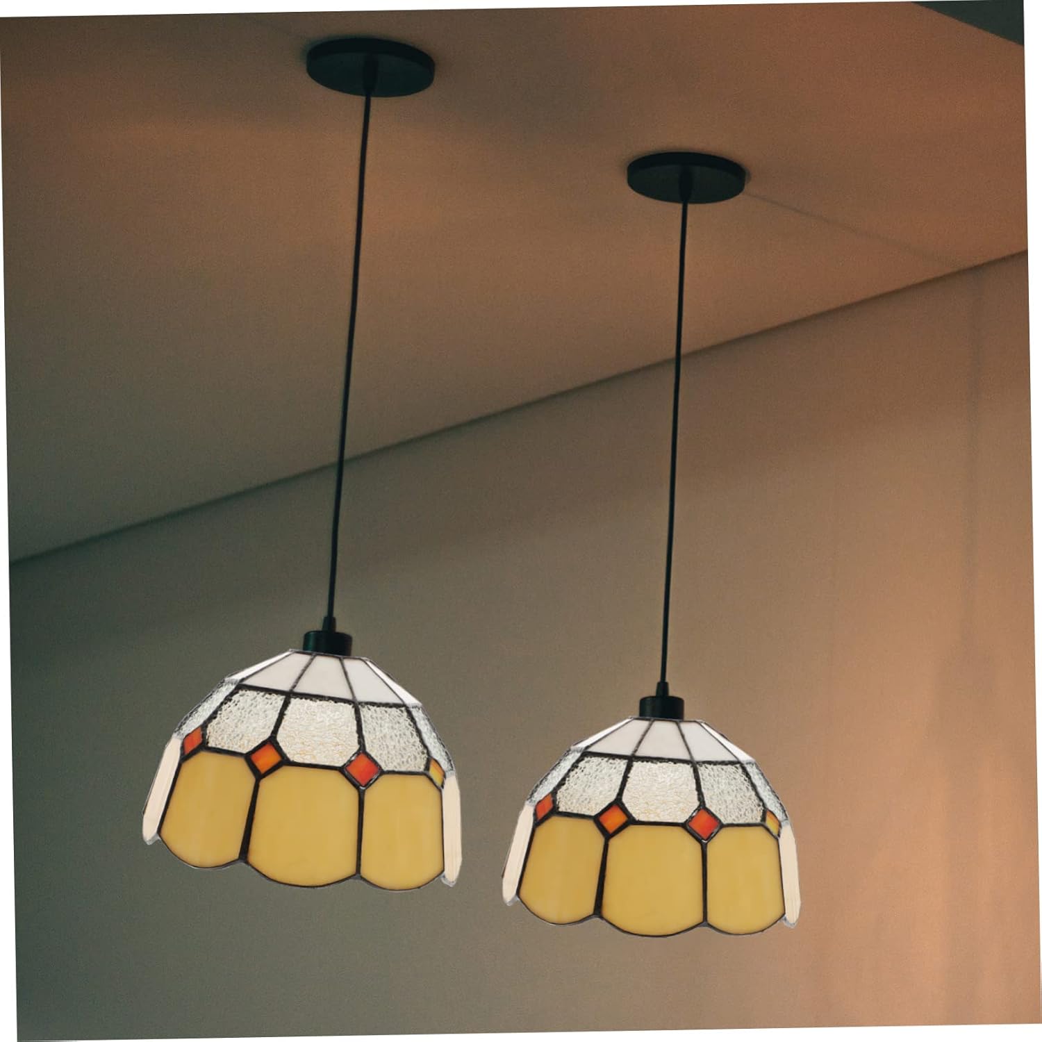 Colored Glass Lamp Shade Compatible Ceiling Pendant Wall Light Fixture Replacement Part Vibrant Stained Glass with Protective Design for Bedroom Study Library