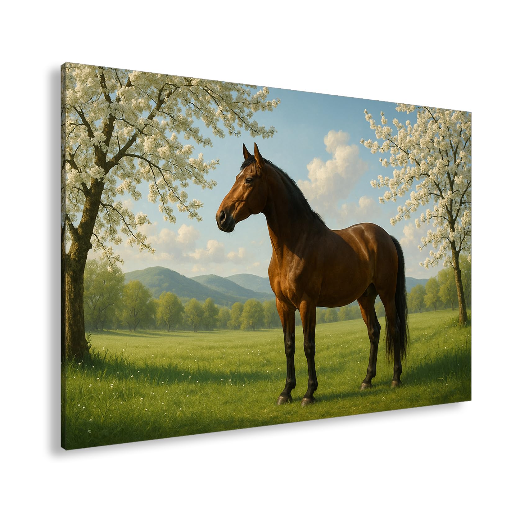 deyoli Obraz na płótnie brązowy koń stoi na wiosennej łące 60 x 40 cm kolorowy