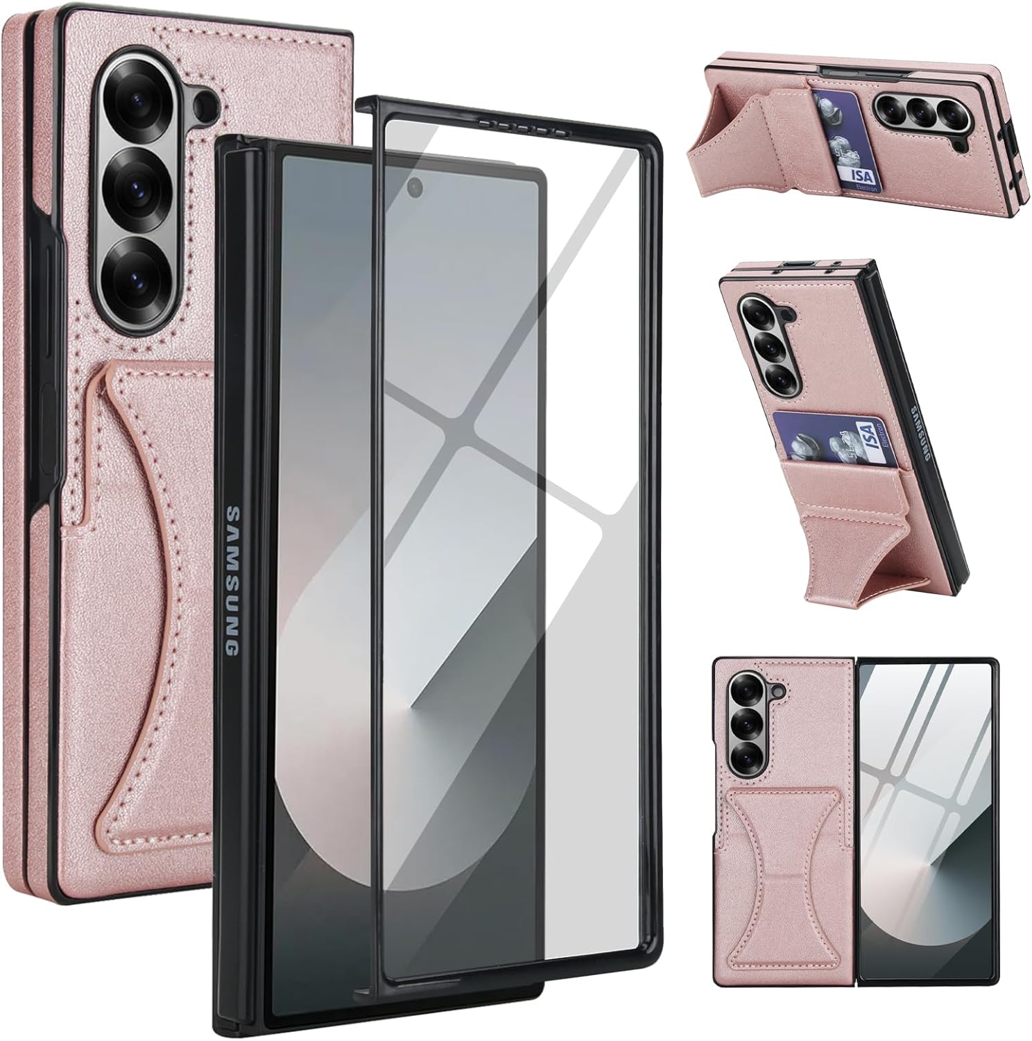 Phone Case for Samsung Galaxy Z Flip 6 5G/Z Flip7 FE Wallet Cover Screen and Camera Protection Crossbody Lanyard Strap Credit Card Holder Slot Cell ZFlip6 Z6 G Flip6 ZFlip 6Z 2024 Women Men Red