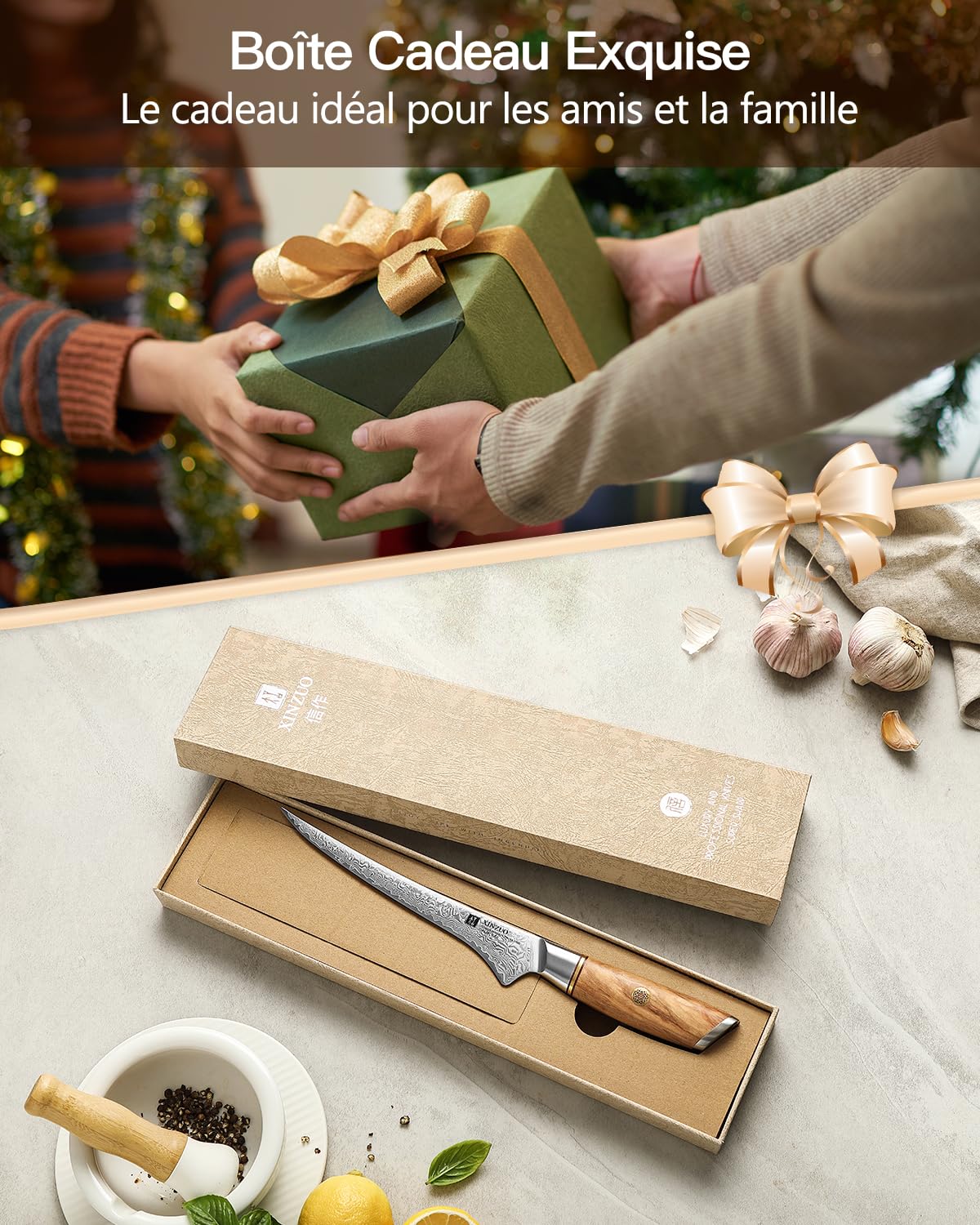 XINZUO Acier en Poudre de Damas 17,8cm Couteau à Filet,73 Couche Damas Acier de Couteau à Désosser pour Désosser le Poisson et la Viande,Couteaux à Fileter Chef Professionnel-Poignée en Bois d'Olivier