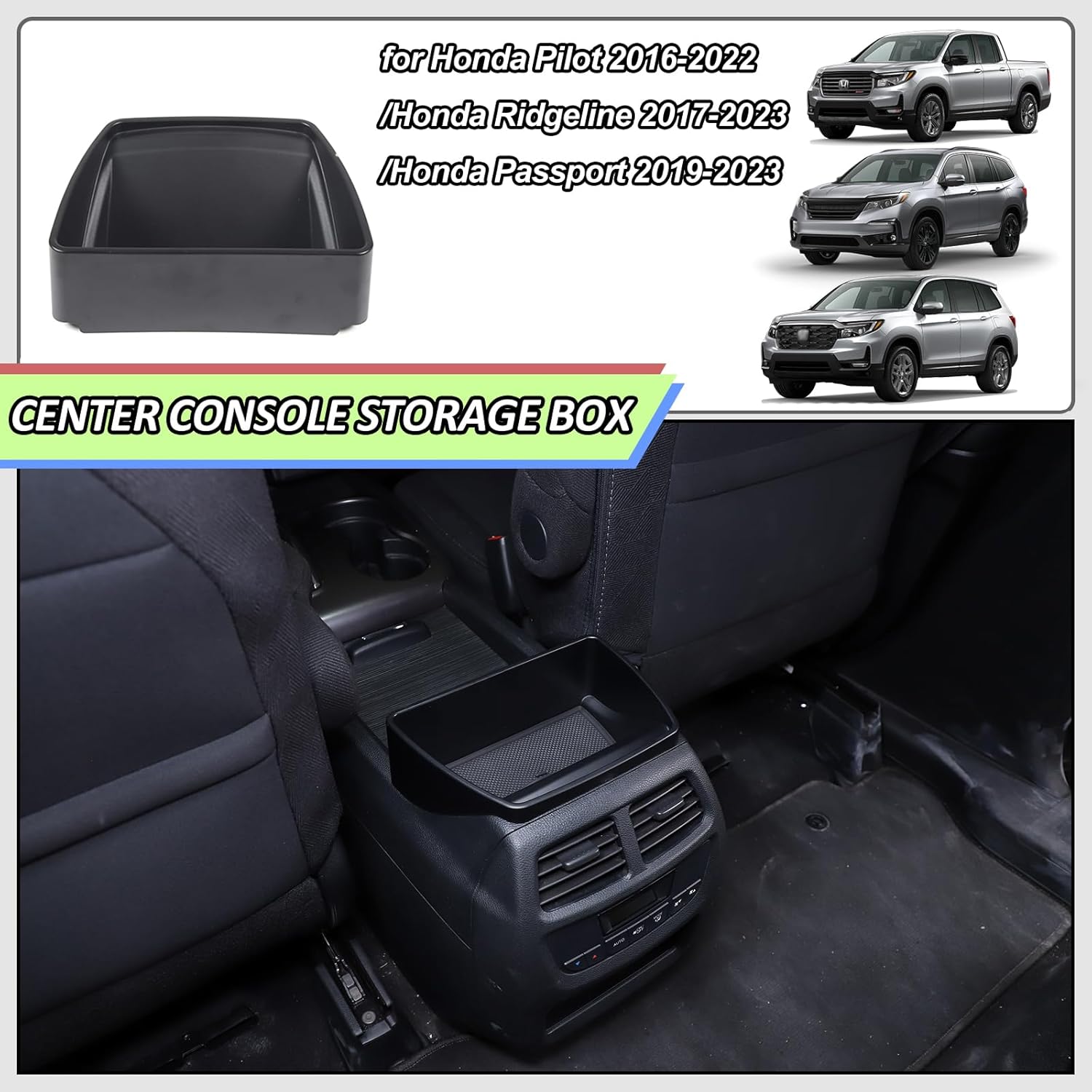 Center Console Organizer Organizer for Honda Pilot 2016-2022/ Ridgeline 2017-2023/ Passport 2019-2023, Car Center Console Handrail Secondary Organizer, Armrest Storage Box Pallet, ABS (Type B)