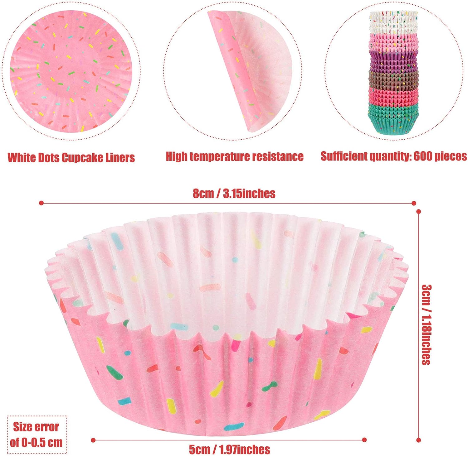 Patelai 600 Pcs Sprinkles Confetti Cupcake Liners Candy Cupcake Wrappers