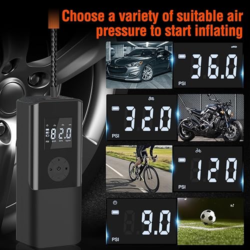 Miniatura 6 de Mini Portable Air Compressor 150 PSI Rechargeable Electric Air Pump DC12V Tire Inflator with Digital Display LED Light USB Charging for Car