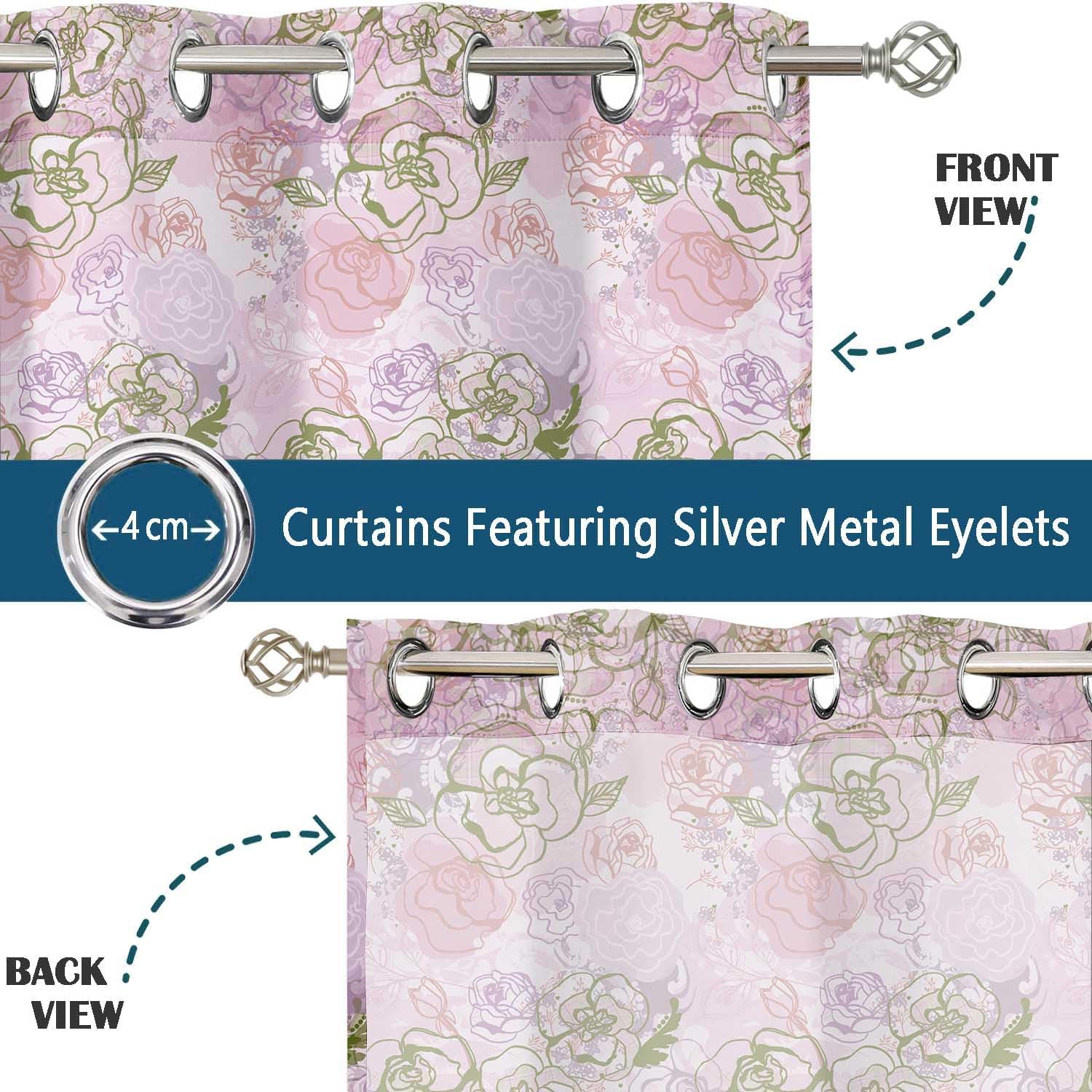 Watercolor Flower Print Sheer Curtains for Short Windows - Set of 2 Panels, 63", Grommet Top, Printed Georgette, Light Filtering Drapes for Kitchen or Bedroom