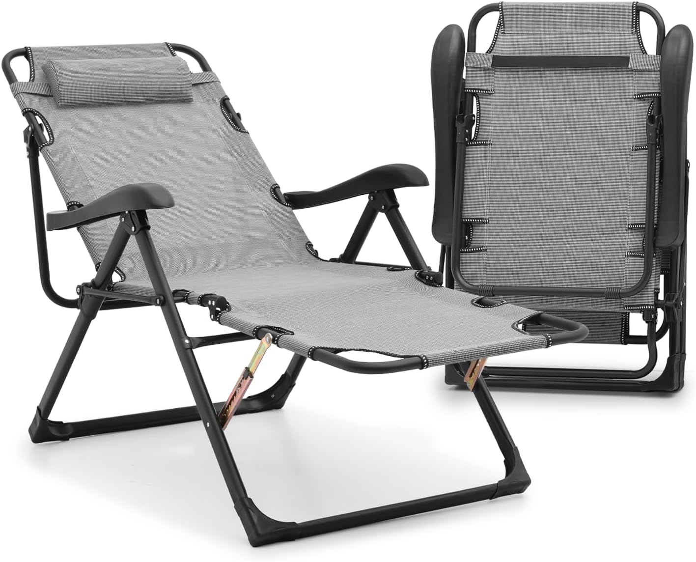 Scuffed Athena Collection Zero Gravity Outdoor Lounge Chair Recliner Set of 2, 27\" Width Reclining Pool Lounge Lawn Chairs with Headrest, Outdoor Chaise for Beach Patio Backyard Outside, Grey Grey 27\" Set of 2