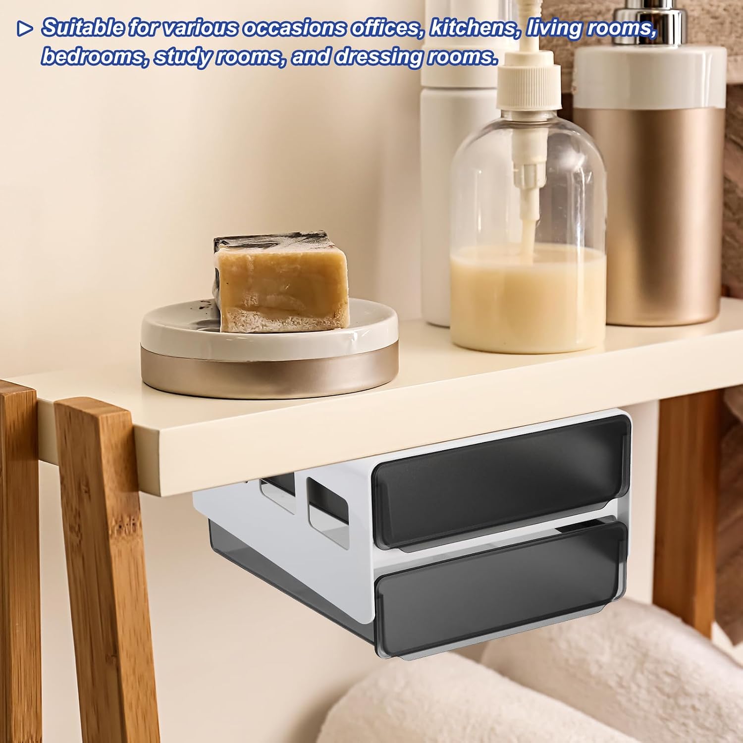 PATIKIL Self-adhesive Under Desk Drawer Organizer, 1 Pcs Table Hidden Slide Out Storage Mounted Desktop Pencil Holder Drawers for Home Office, Black, 9.4" x 7.9"