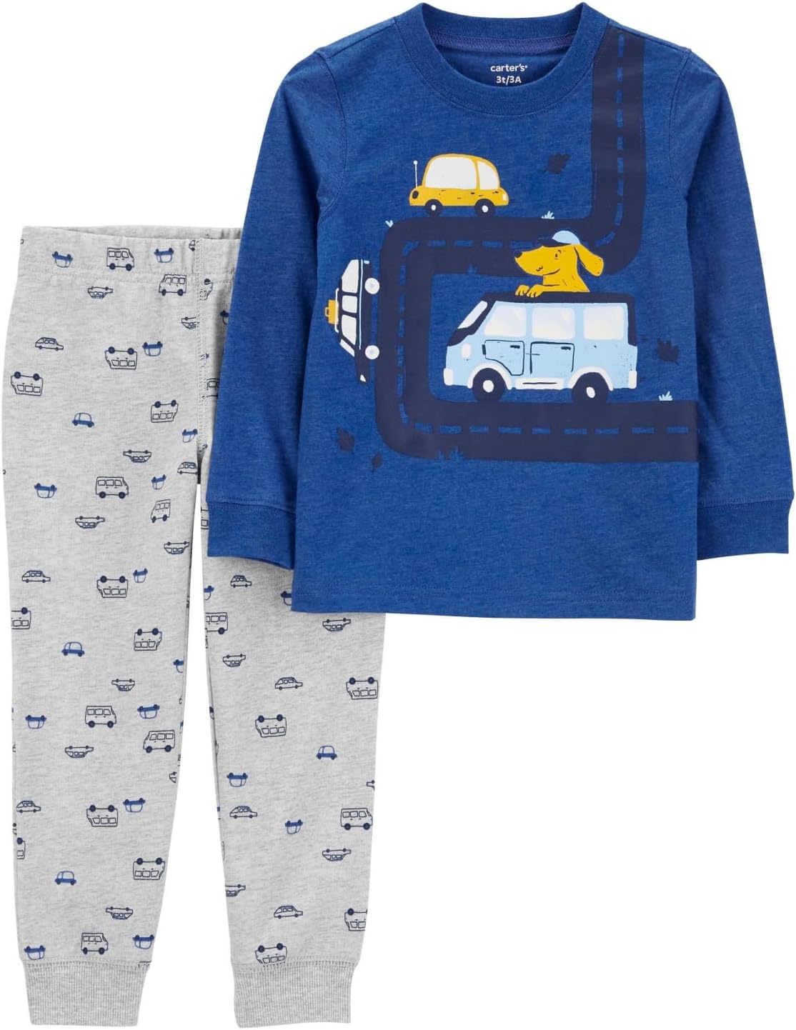Carter's Boys' 2T-4T 2 Piece Long Sleeve Knit Top and Pants Set (Blue/Grey Dog Cars, 4T)