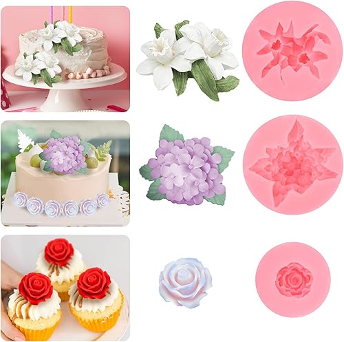Miniatura 3 de 3 moldes de silicona con forma de flor en 3D, moldes de vela de resina, moldes redondos de peonía de rosas para hacer velas, fondant de silicona