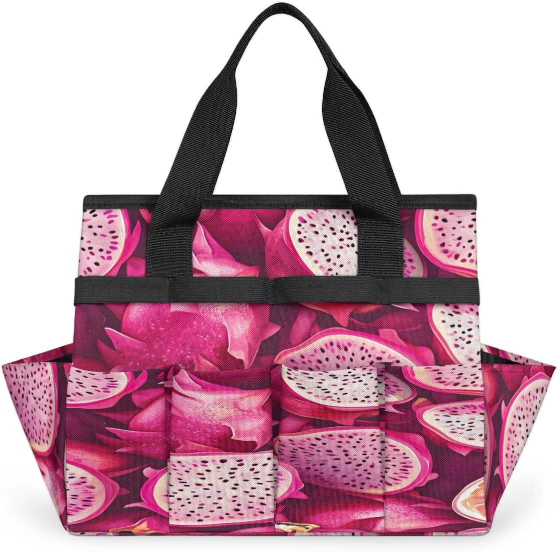 Watercolor Dragon Fruit Garden Tool Bag for Women Men Garden Storage Tote Bag with 10 Pockets & Handle Gardening Tool Organizer for Garden Patio Indoor Outdoor