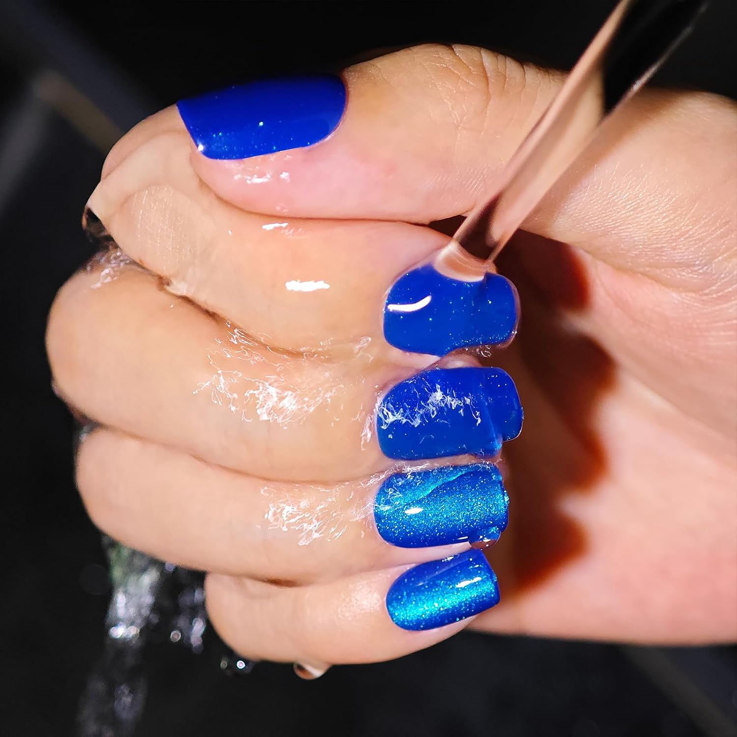 Blue Press On Nails, Glue On Nails Short Blue Cat Eye Fake Nails Gift For Women, Gifts for Summer Daily Wear Travel Reusable 30Pcs (Royal Blue)