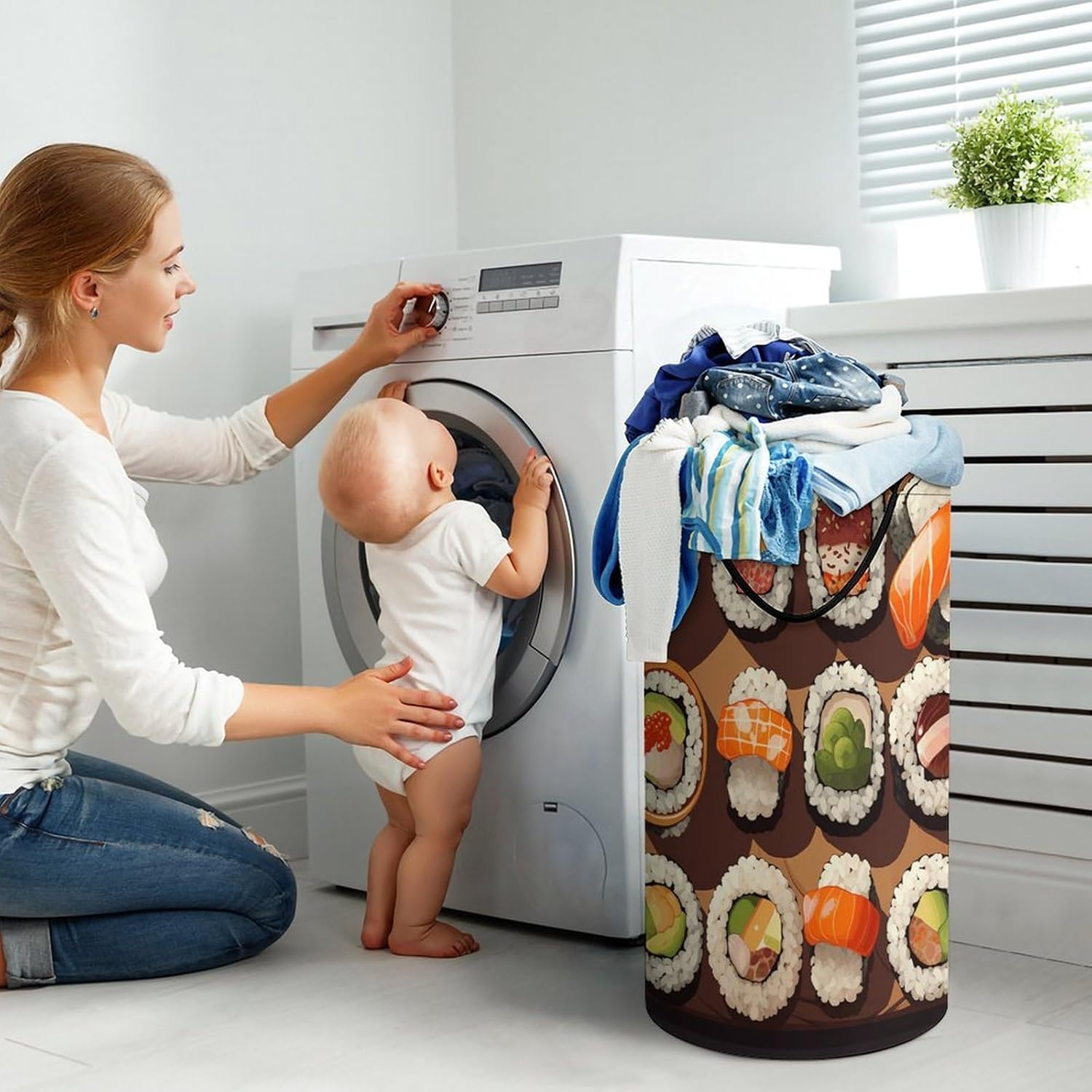 Many Sushi Food Laundry Hamper Freestanding Waterproof Clothes Hamper with Easy Carry Handles Large Collapsible Laundry Baskets Portable Dirty Clothes Basket