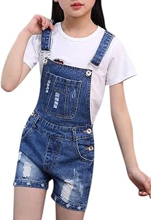 Girls Little Big Kids Distressed BF Jeans Cotton Denim Bib Overalls Summer Shortalls 1P