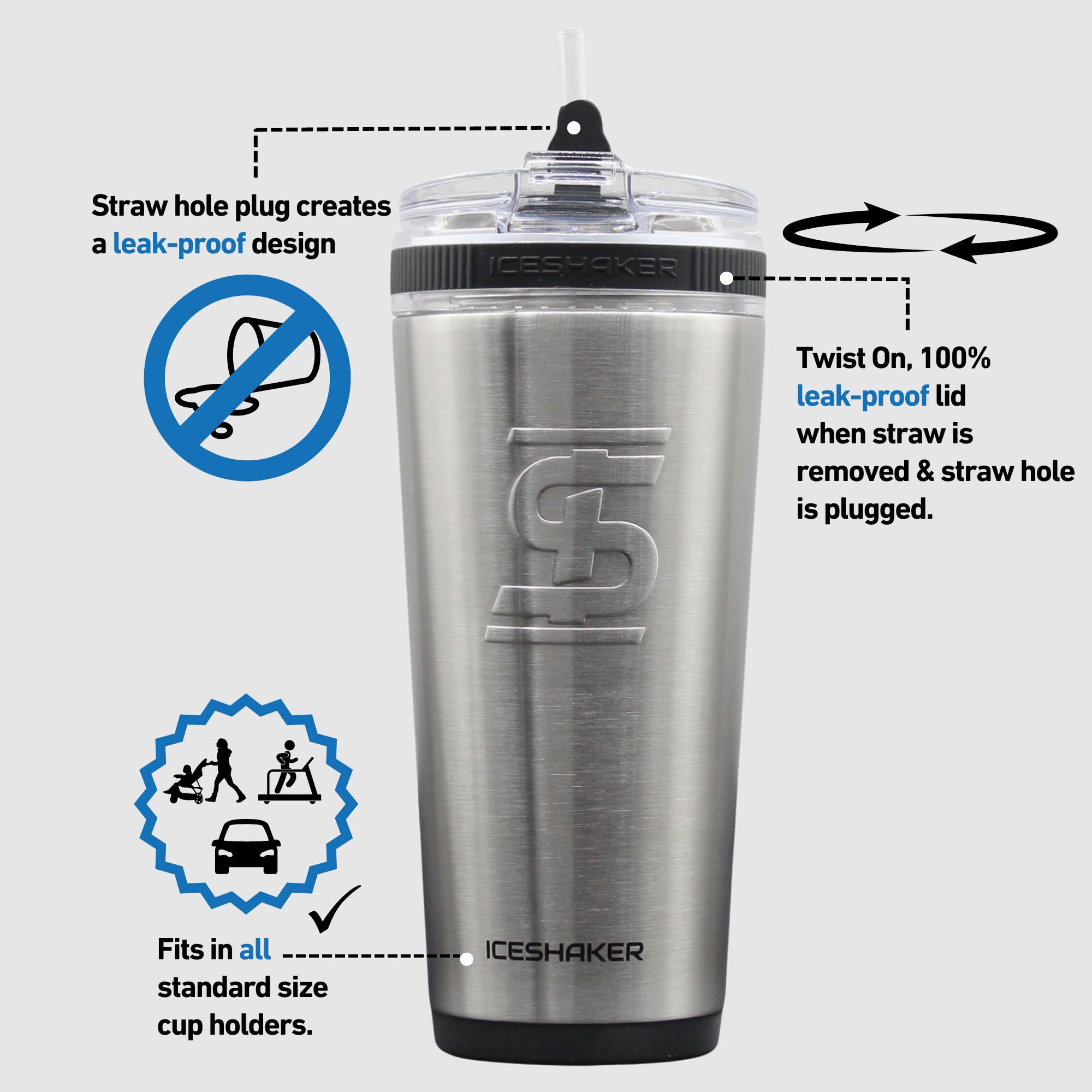 Ice Shaker Isolierte Edelstahl-Wasserflasche mit Strohhalm, 750 ml, bekannt aus Shark Tank