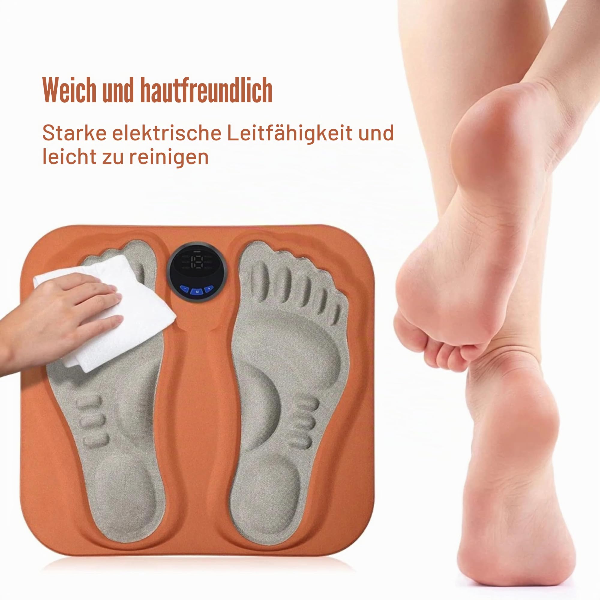 Lalano’S Cosmetics 3D Fußmassagematte – Fußmassagegerät mit niederfrequenten Impulsen, 6 Massageprogrammen & 15 Intensitätsstufen, fördert Durchblutung & Lymphfluss, kabellos, weich & faltbar