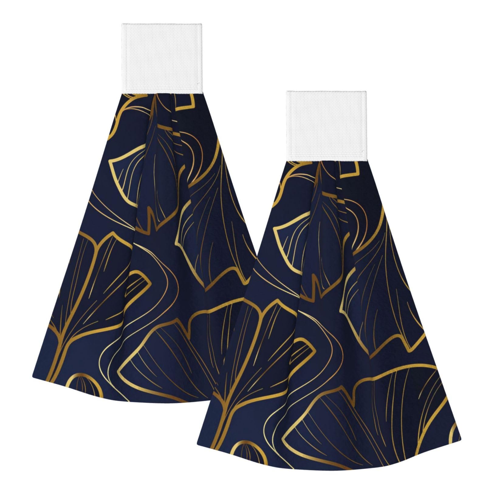 DOPKLNA Gradient Golden Linear With Ginkgo Biloba Leaves, 2 Pcs Hanging Coral Fiber Hand Towels for Bathroom, Absorbent Kitchen Towels