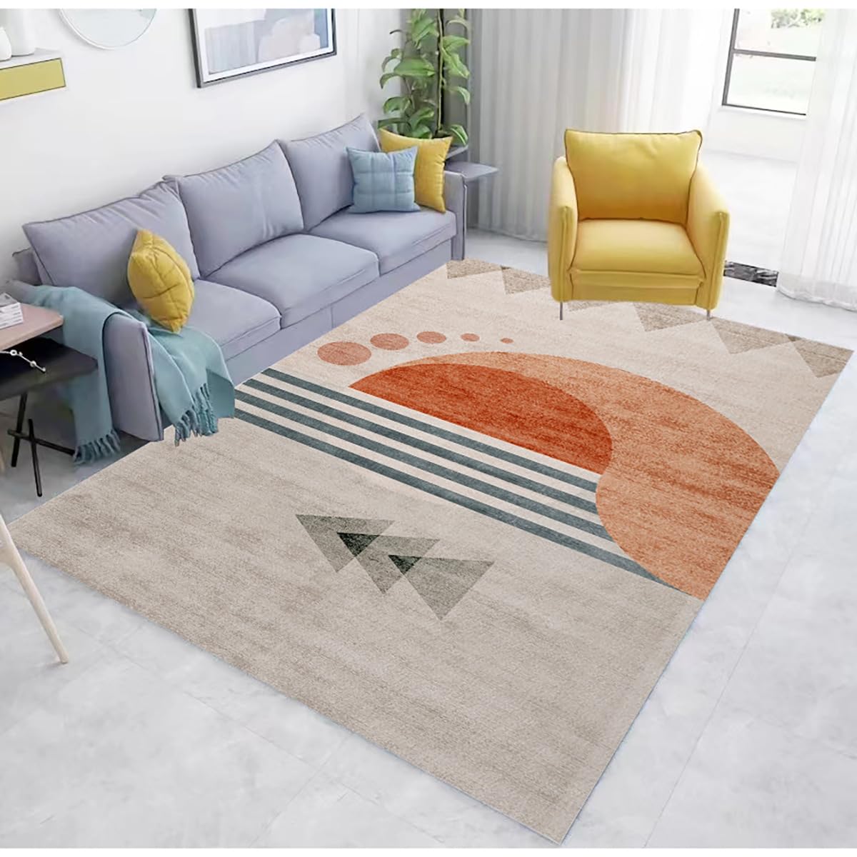 Tapis triangle orange beige antidérapant et lavable | 80x120cm