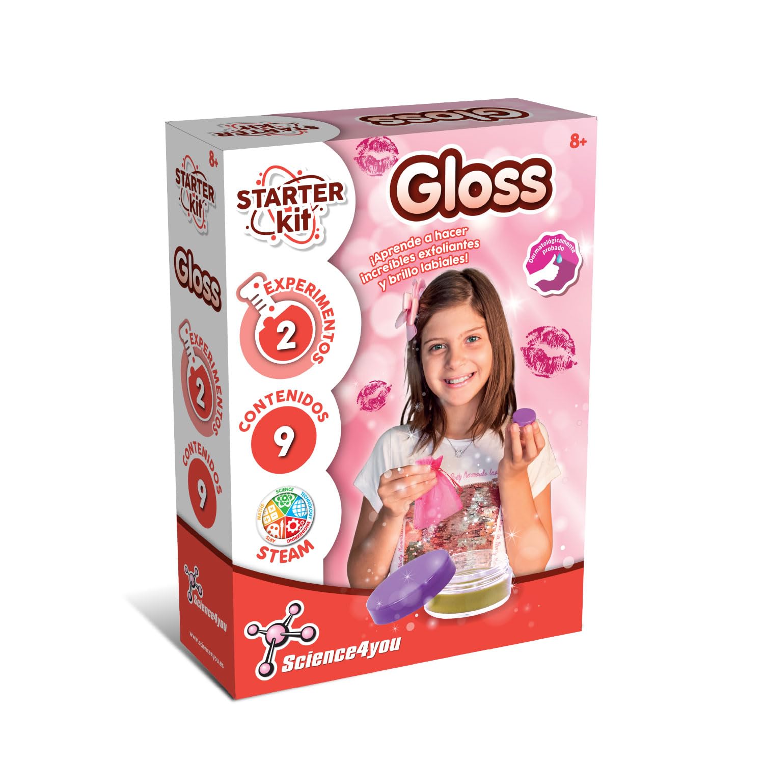 Science4you Starter Kit Lipgloss – Haz Tus Propios Brilhos de Labios, Juguete Científico y Educativo, Juego de Cosmética y Belleza, 2 Experimentos Sencillos y Divertidos para Niños 8 Años