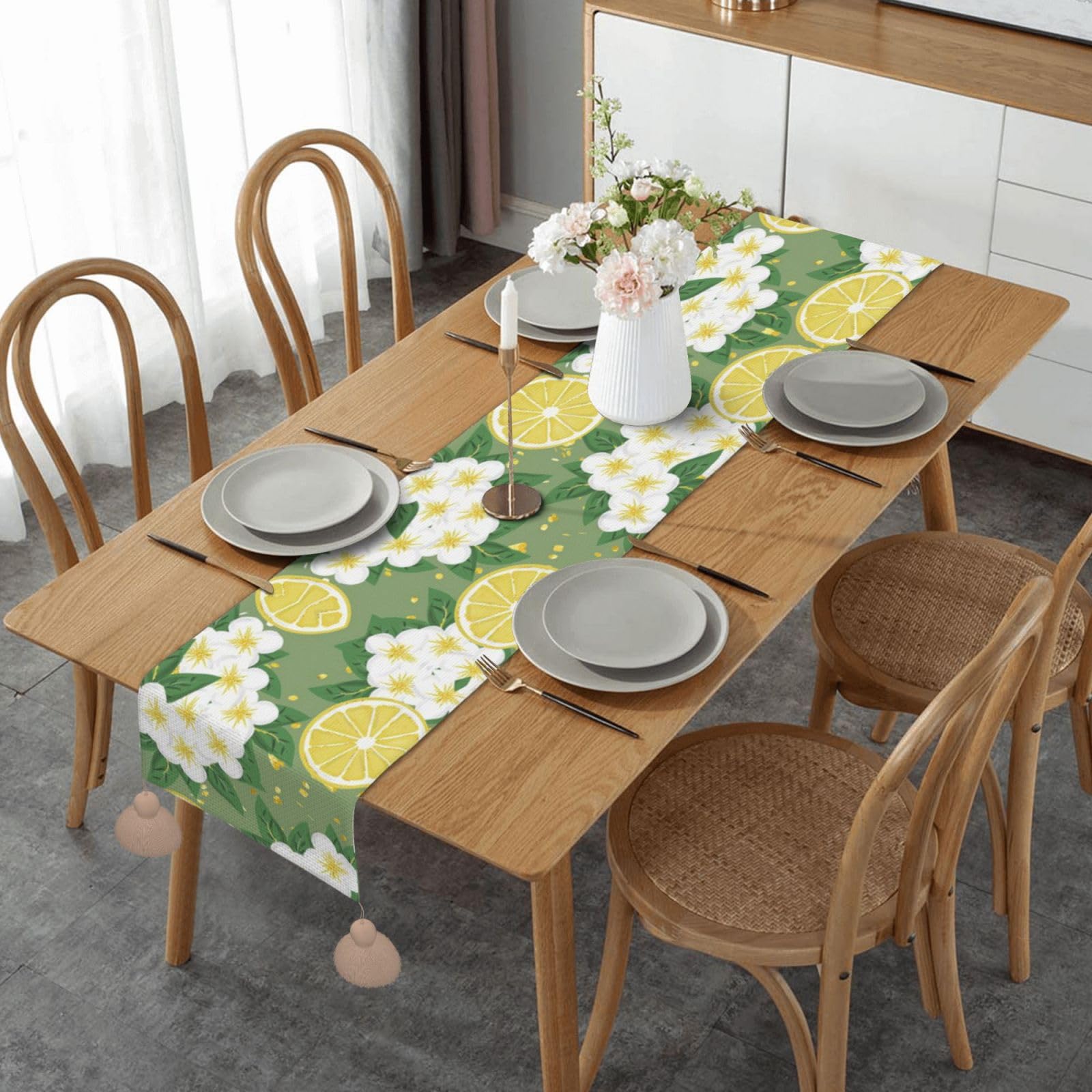 Chemin de table imprimé citron pour protéger et décorer votre table de salon