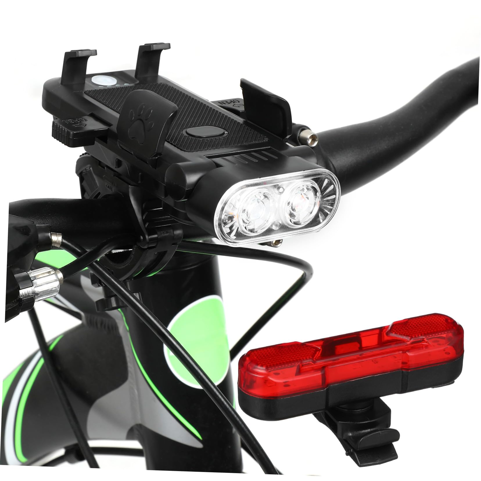 PartyKindom 4000mah Faro Bici Anteriore Luce LED Posteriore Supporto Telefono Clacson e Batteria Ricaricabile USB per Guida Notturna Sicura