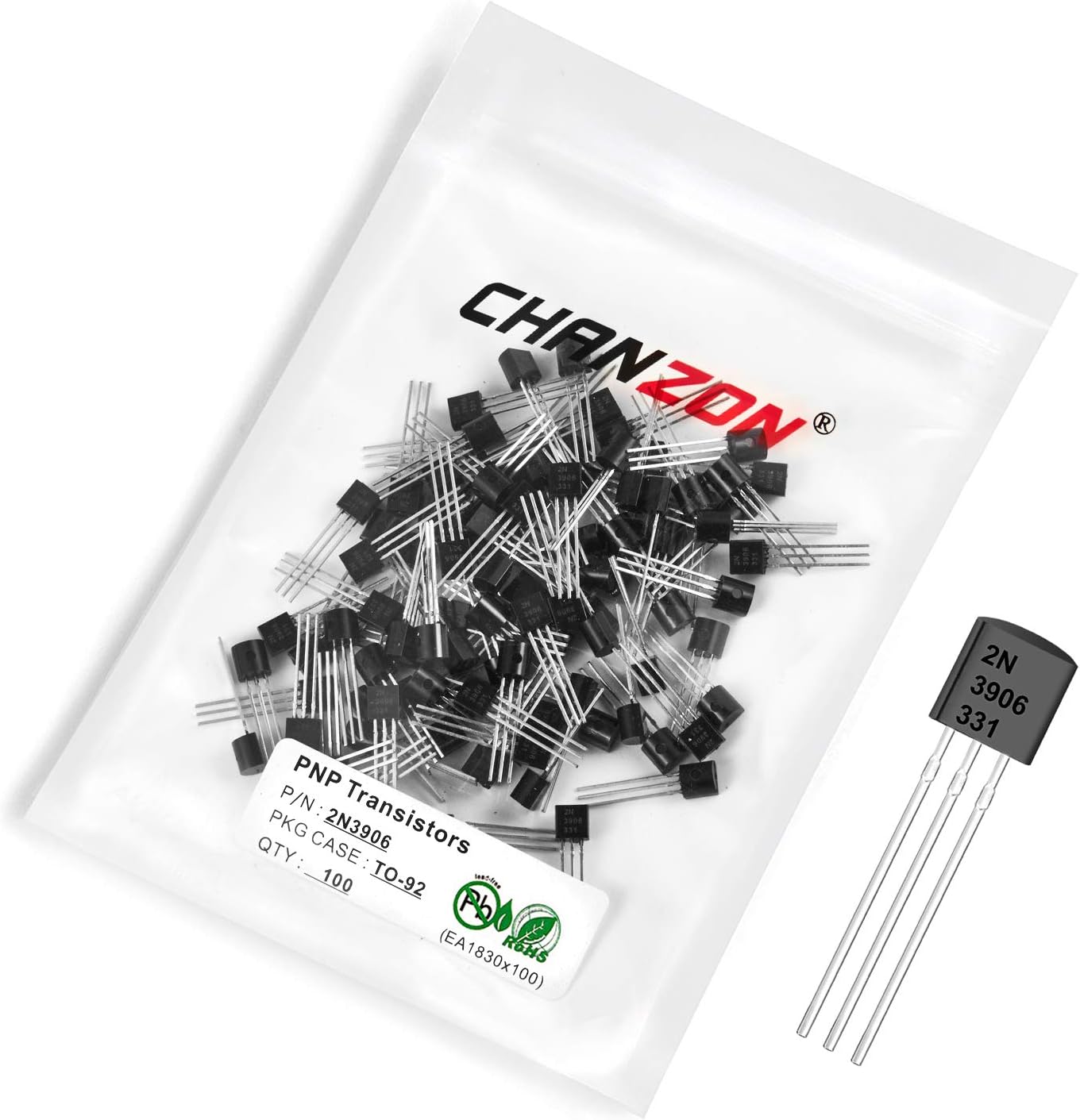 Chanzon 2N3906 TO-92 PNP Power BJT Bipolar Junction Transistor (Pack of 100pcs)