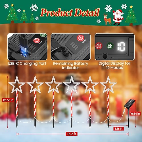 Miniatura 3 de Paquete de 12 decoraciones de Navidad para exteriores, luces solares de Navidad con 180 LED brillantes y 10 modos de iluminación, blanco cálido,