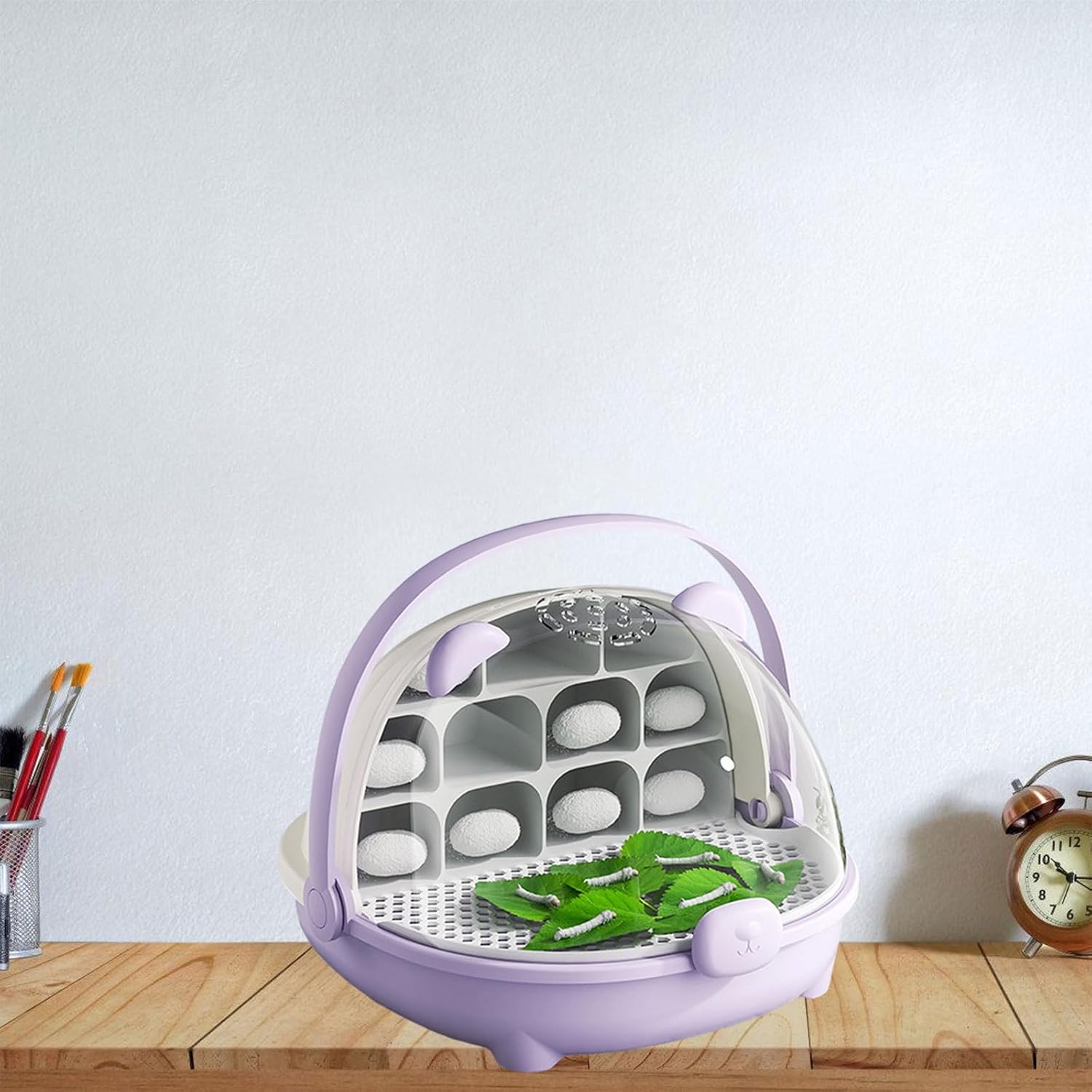 Breathable Silkworm Growth Chamber Clear Breeding Box Easy Carry with Handle for Transport Safe Habitat Cage Silkworm Observation Case
