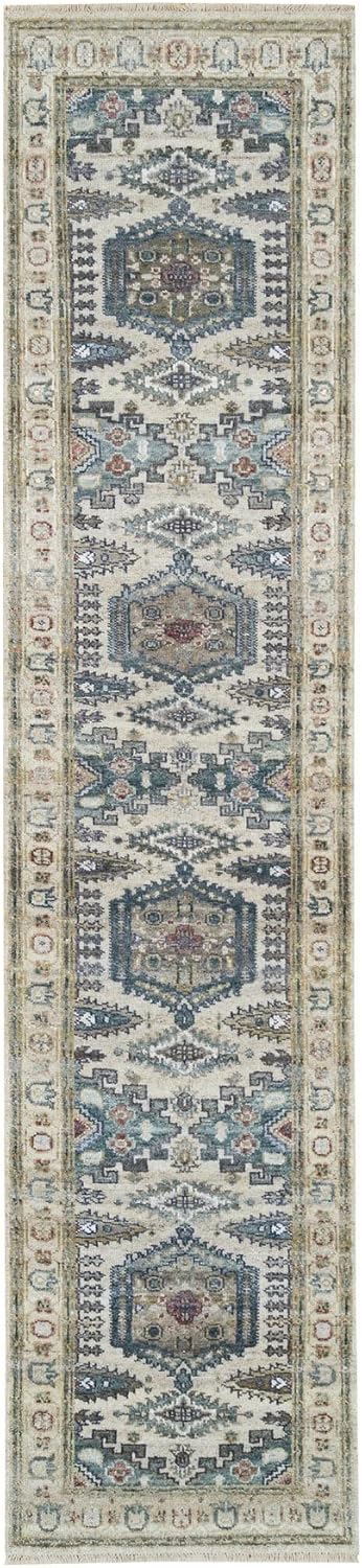 White Pure Wool Hand Knotted Reimagined Viss Design Runner Oriental Rug (2'6"x11'8")