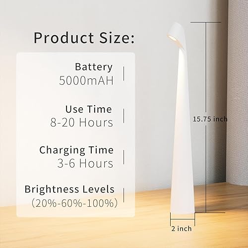 Miniatura 5 de Lámpara de escritorio LED inalámbrica portátil, lámpara de mesa inalámbrica recargable, brillo de 3 niveles, luz nocturna para patio y noche, luz de