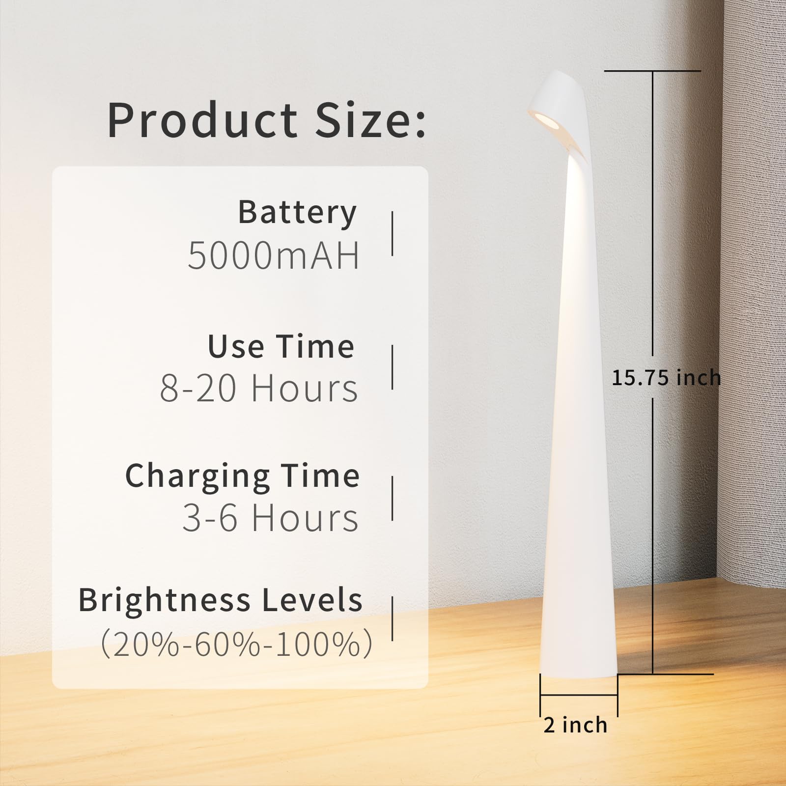 HAPYGI Lámpara de escritorio LED inalámbrica portátil, lámpara de mesa inalámbrica recargable, brillo de 3 niveles, lámpara de mesa de patio, luz nocturna de noche, luz ambiental de comedor, luz de