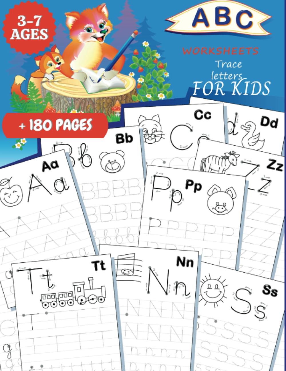 ABC WORKSHEETS: TRACE LETTERS FOR KIDS 3-7 AGES: Practice for Kids with Pen Control, Line Tracing, Fun Book to Practice Writing, Trace Letters book, ... for Preschool, Kindergarten, Dotted Lines.
