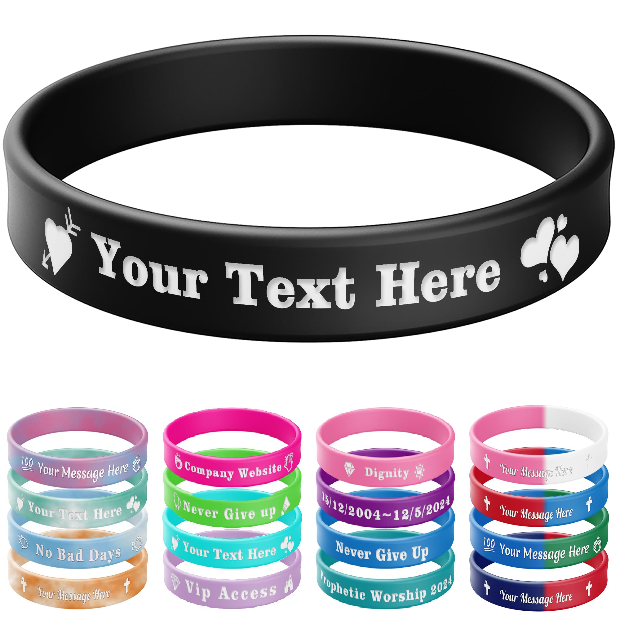 1/2" Custom Rubber Bracelets Logo/Message Personalized Silicone Wristbands Bulk for Promotions Events Customzied Silicone Wristbands Motivation