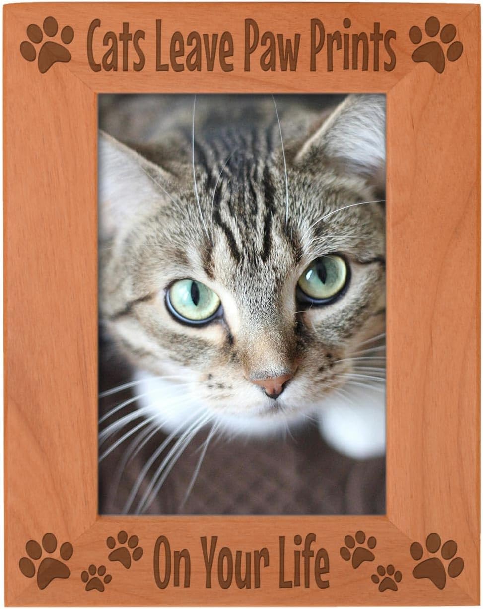 ThisWear Cute Cat Picture Frame Cats Leave Paw Prints On Your Life Wood Engraved 5x7 Portrait Picture Frame