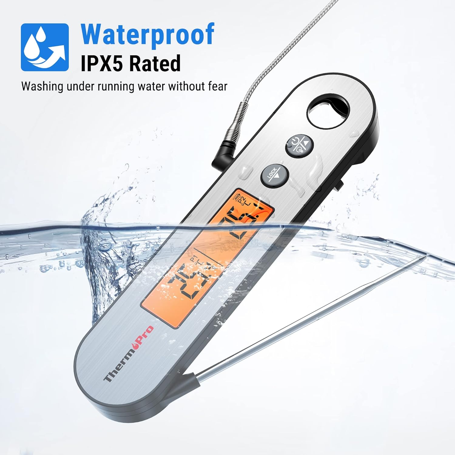 ThermoPro TP610 Meat Thermometer 0.5°C Accurate USB Rechargeable IPX5 Waterproof Kitchen Thermometer Bottle Opener Grill Thermometer with Large Display Roasting Thermometer for... – Bild 6