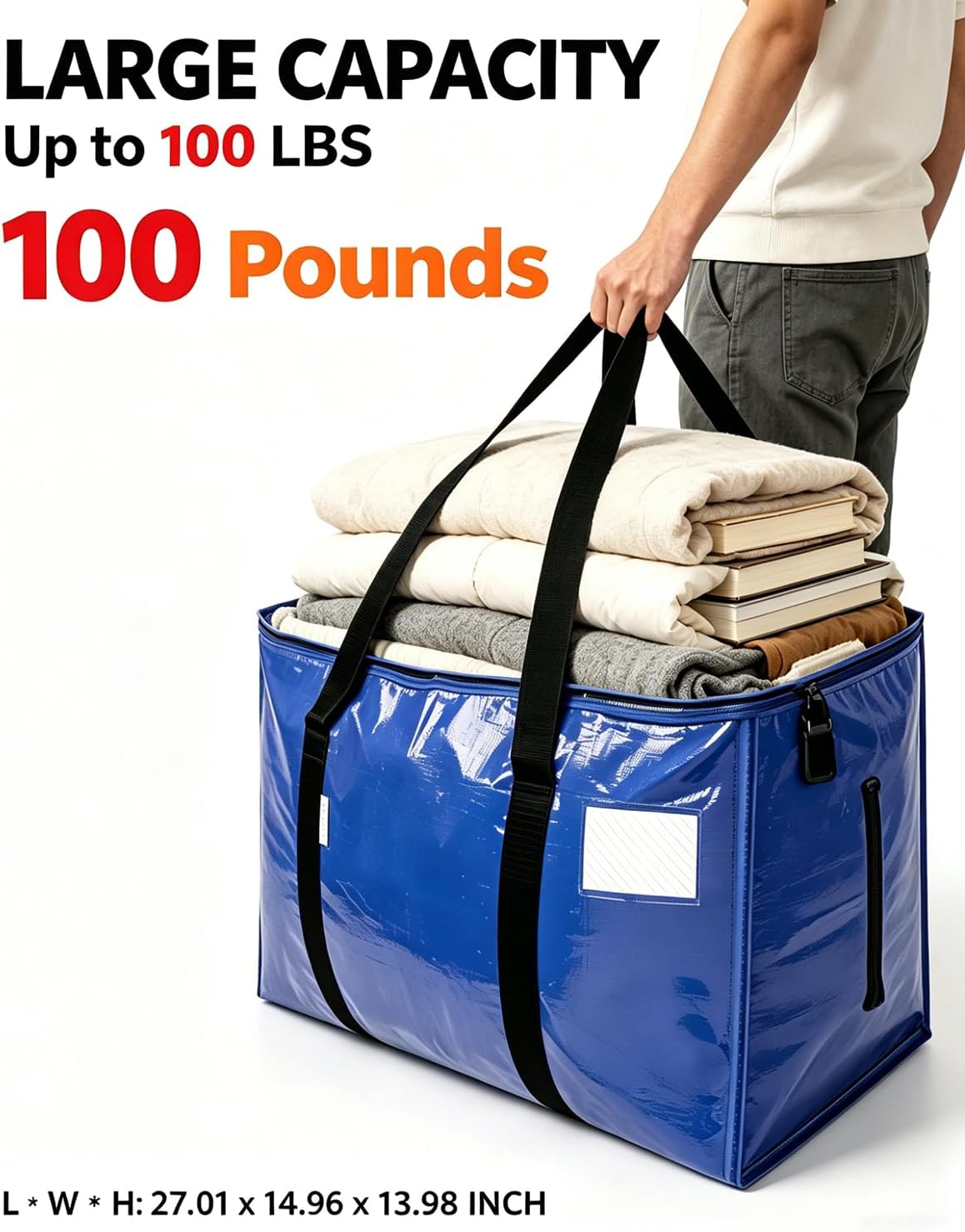2 Pack Extra Large Moving Bags, Heavy Duty Bags with Zippers & Carrying Handles, Sturdy Storage Bags Moving Boxes for Closet Organizers and Storage, Blue