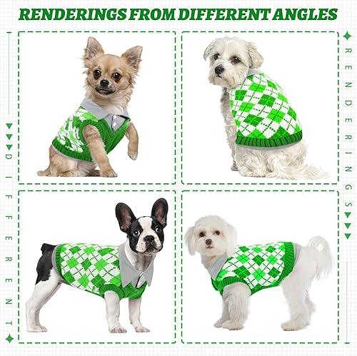 Miniatura 4 de ASENKU Suéter cálido para perro, suéter de punto para cachorros, suéter de invierno suave para perros pequeños, traje de cuello alto a cuadros,