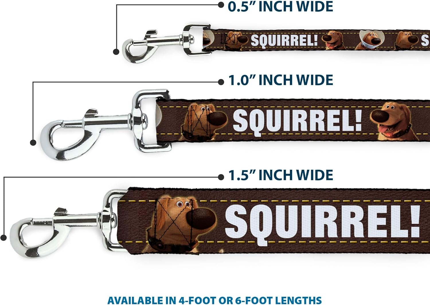 Dog Leash Dug 3 Poses Squirrel Brown Yellow White 6 Feet Long 1.5 Inch Wide