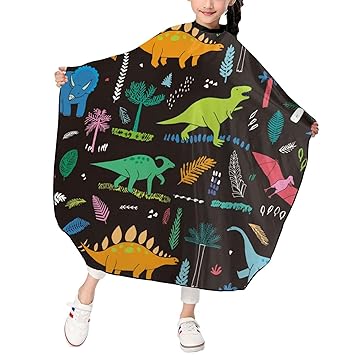 ONE TO PROMISE Dinosaurs Barber Cape,Funny Dinosaurs with Palm Leaves Pattern Hair Cutting Cape for Kids Boys Girls,Haircut Salon Cape with Adjustable Snap Closure for Haircuts,Makeup,Hair Dye