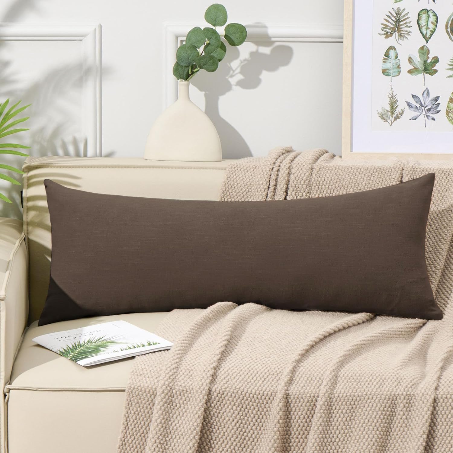 Amazon.com: ORTIGIA 14x36 Linen Pillow Cover, Brown Decorative Long Lumbar Throw Pillow Covers ...