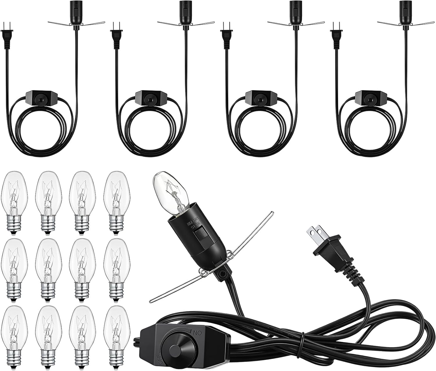 VIHOSE Salt Lamp Cord Replacement Set 4 Pack 5.9FT Power Cord with Dimmer Switch 12 Pcs C7 15w Lights Bulbs for Himalayan Rock Lamps Night Lights Decorative Replacement Accessory