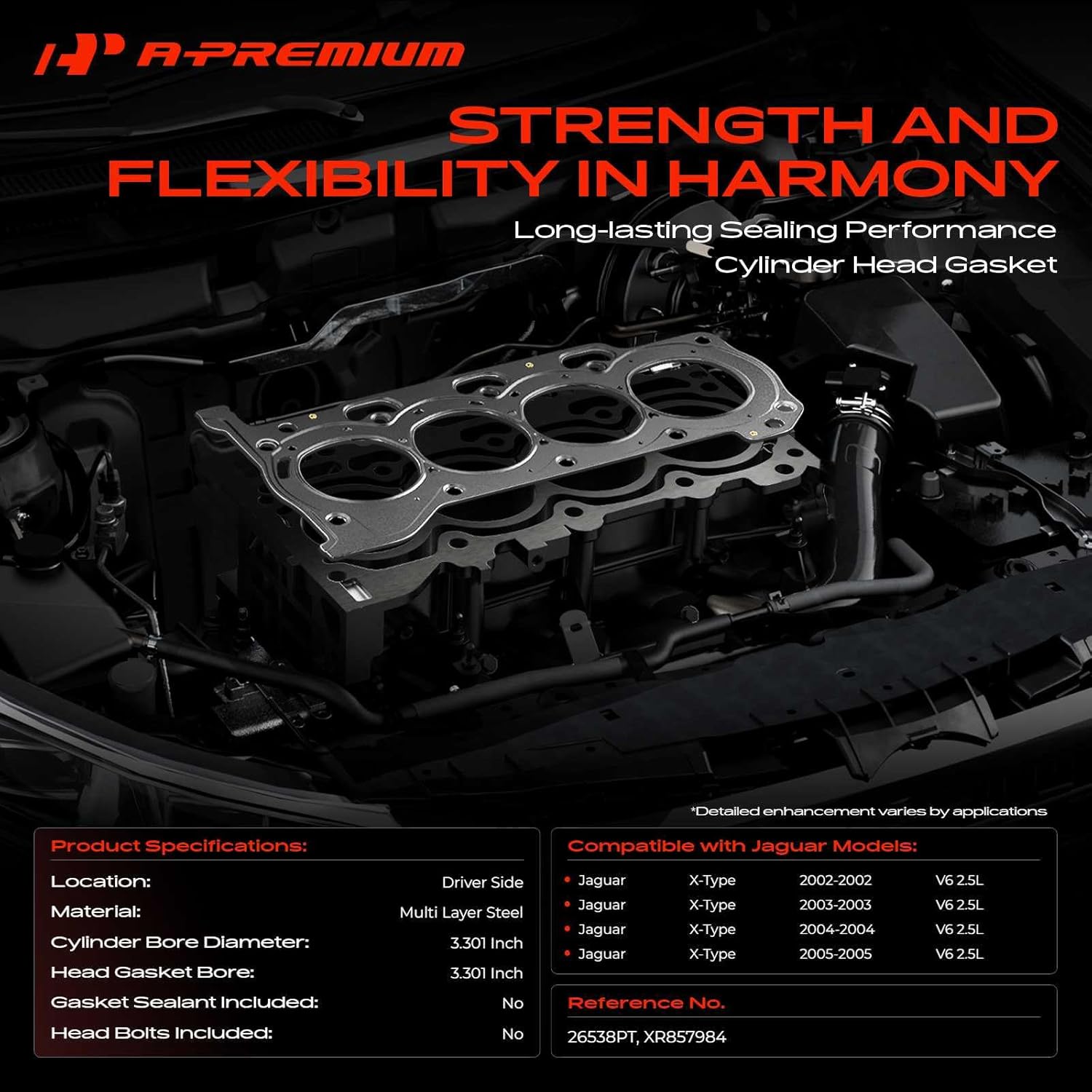 A-Premium V6 2.5L Left Engine Cylinder Head Gasket Compatible with Jaguar X-Type 2002 2003 2004 2005, Driver Side, Multi-Layer Steel
