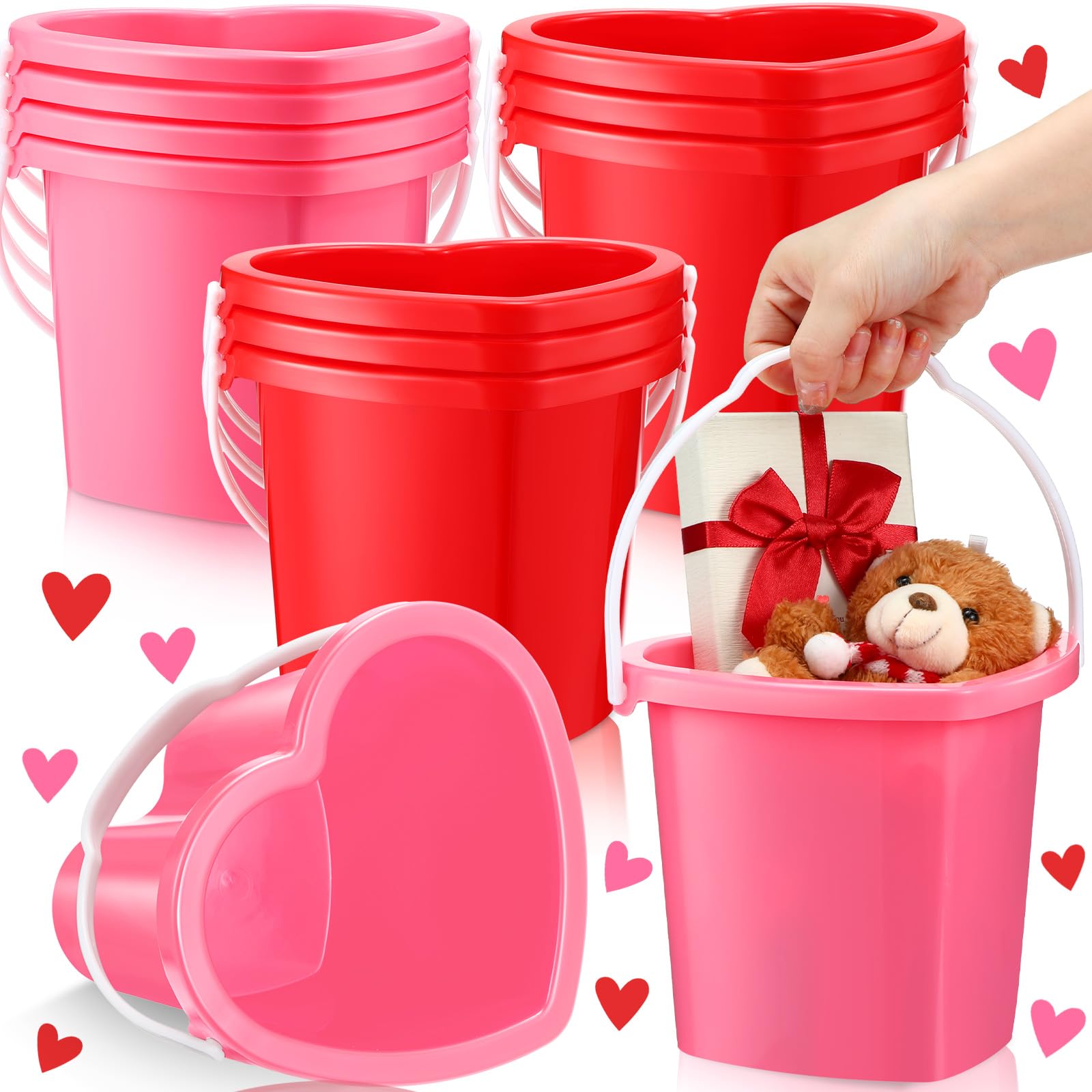 Sratte 12 Pieces Valentine Heart Shape Sand Buckets 6 Inch Beach Pails