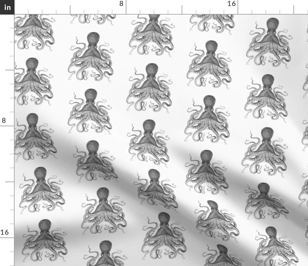 Spoonflower Fabric - Tiny Octopus Ink Gray Sea Ocean Jellyfish Squid Printed on Petal Signature Cotton Fabric by The Yard - Sewing Quilting Apparel Crafts Decor