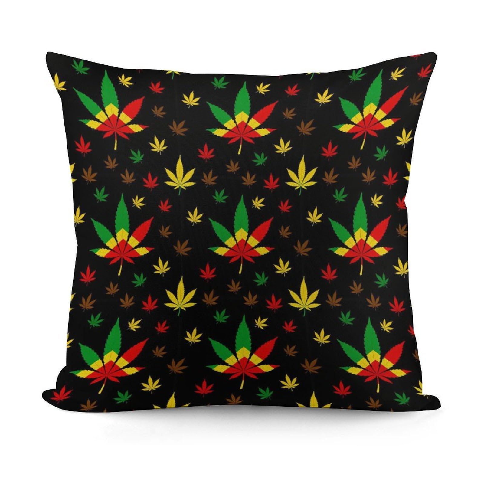 Smazdfxx Picture(270) Plush Pillow Cover With Zipper For Living Room,Bedroom, Sofa Rasta Flag Weedleaf Leaves Couch Cushion Decorative