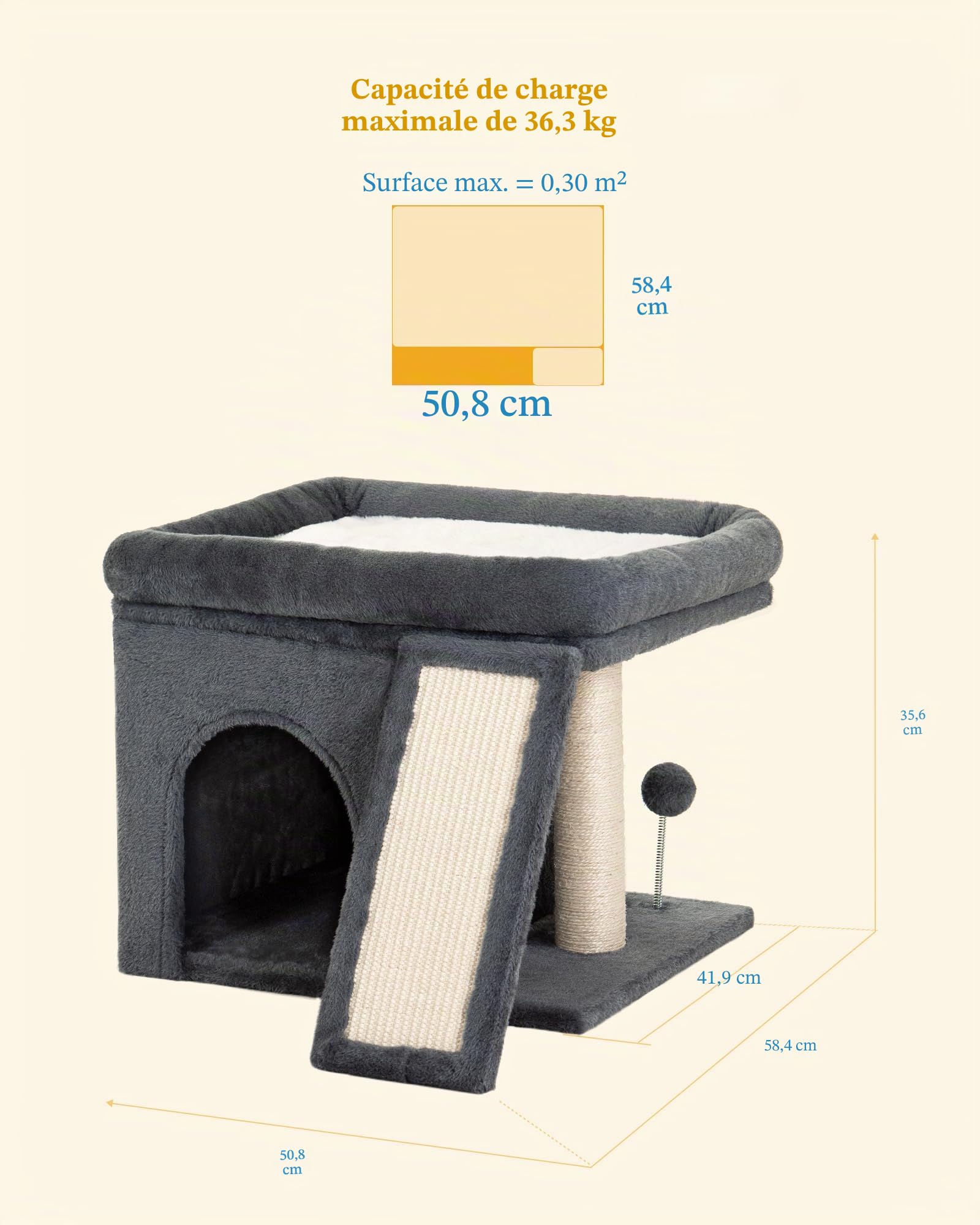 Aechonow Arbre à Chat pour Gros Adulte Chat, Grande Plate-Forme de Tour, Grimper griffoir en Sisal, Maison d'intérieur Gros pour Chat Vieux, Gris Foncé