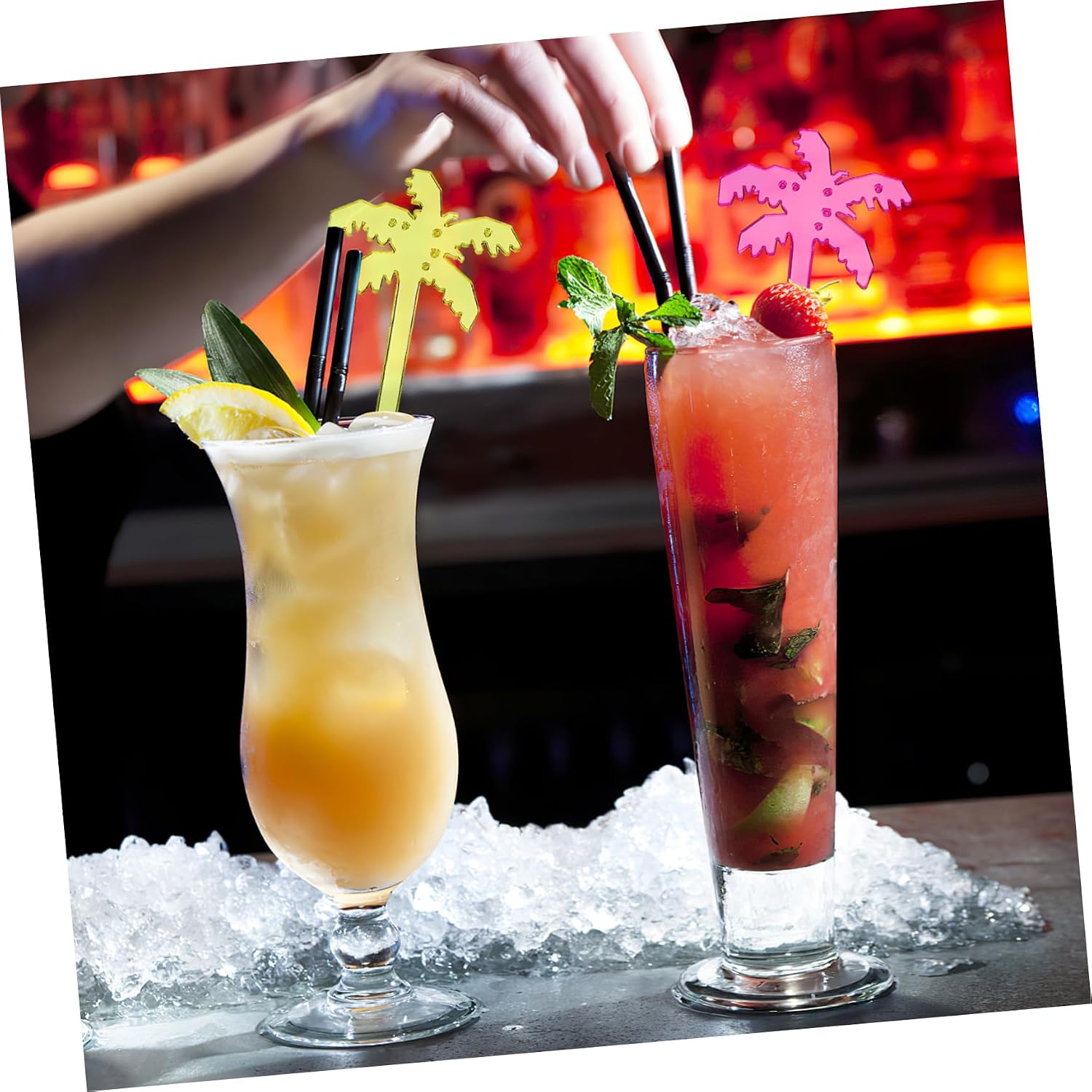 150pcs Mixing Sticks Palm Tree Stirrer Fruit Stir Bar Stirrers for Mixed Drinks Plastic Stirring Sticks Decorative