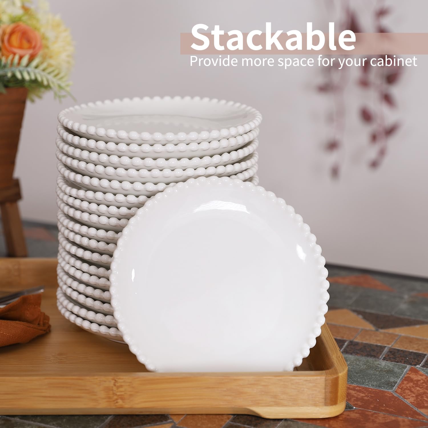 Juego de 18 platos de postre de cerámica blanca de 6 pulgadas, platos pequeños de ensalada, platos redondos de porcelana, platos de aperitivo para pasteles, gofres, aperitivos, guarnición,