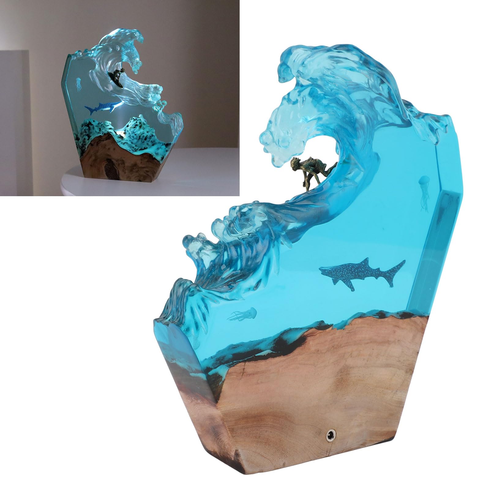 Lampka Nocna LED do Surfowania Po Oceanie, Ręcznie Robiona Drewniana Lampka Nocna z żywicy, Efekt Wizualny 3D do Sypialni Dekoracje Biurowe