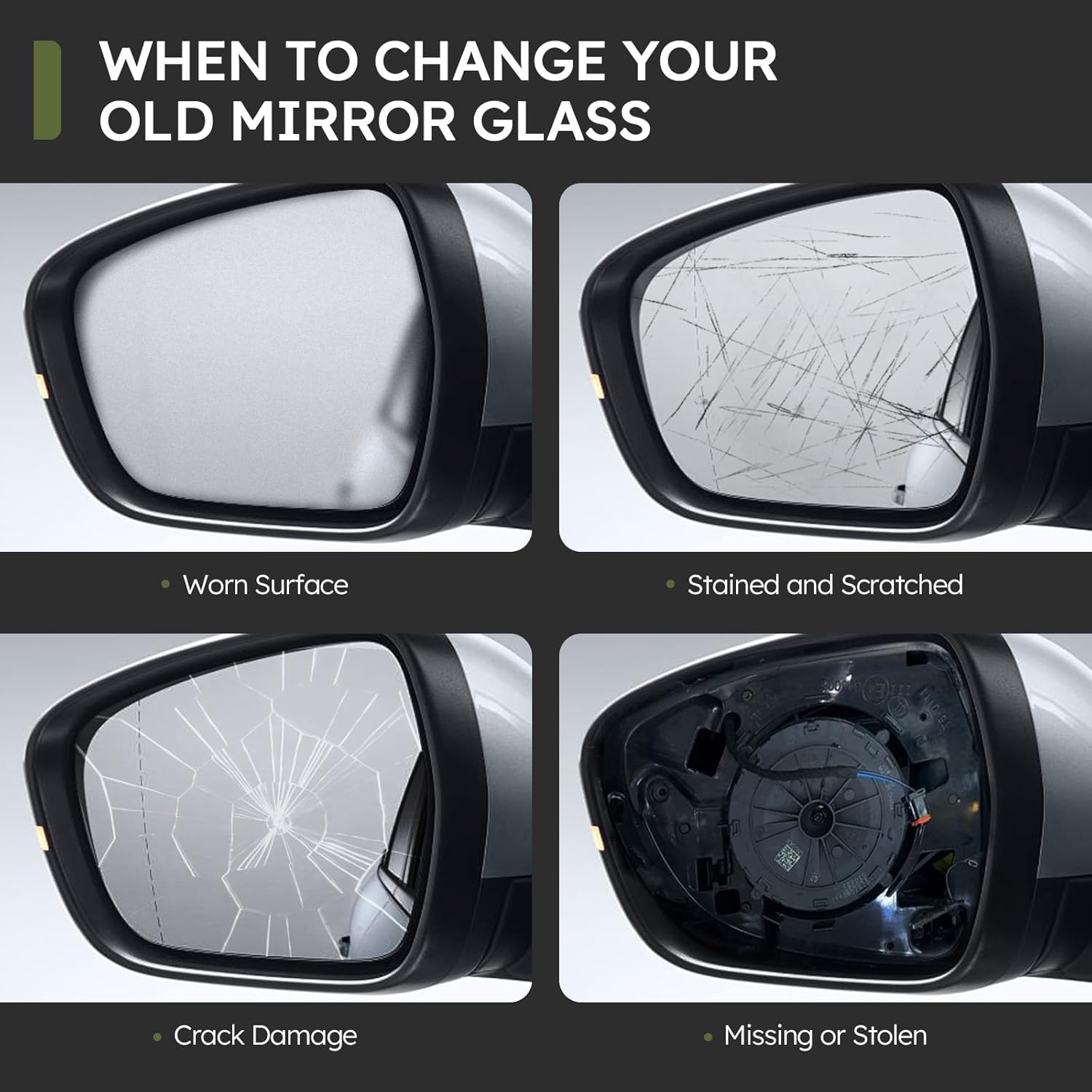 Right Outside Mirror Glass Compatible With Mitsubishi Outlander w/Heat Replaces 7632A475 7632B818 07 08 09 10 11 12 13 2007 2008 2009 2010 2011 2012 2013