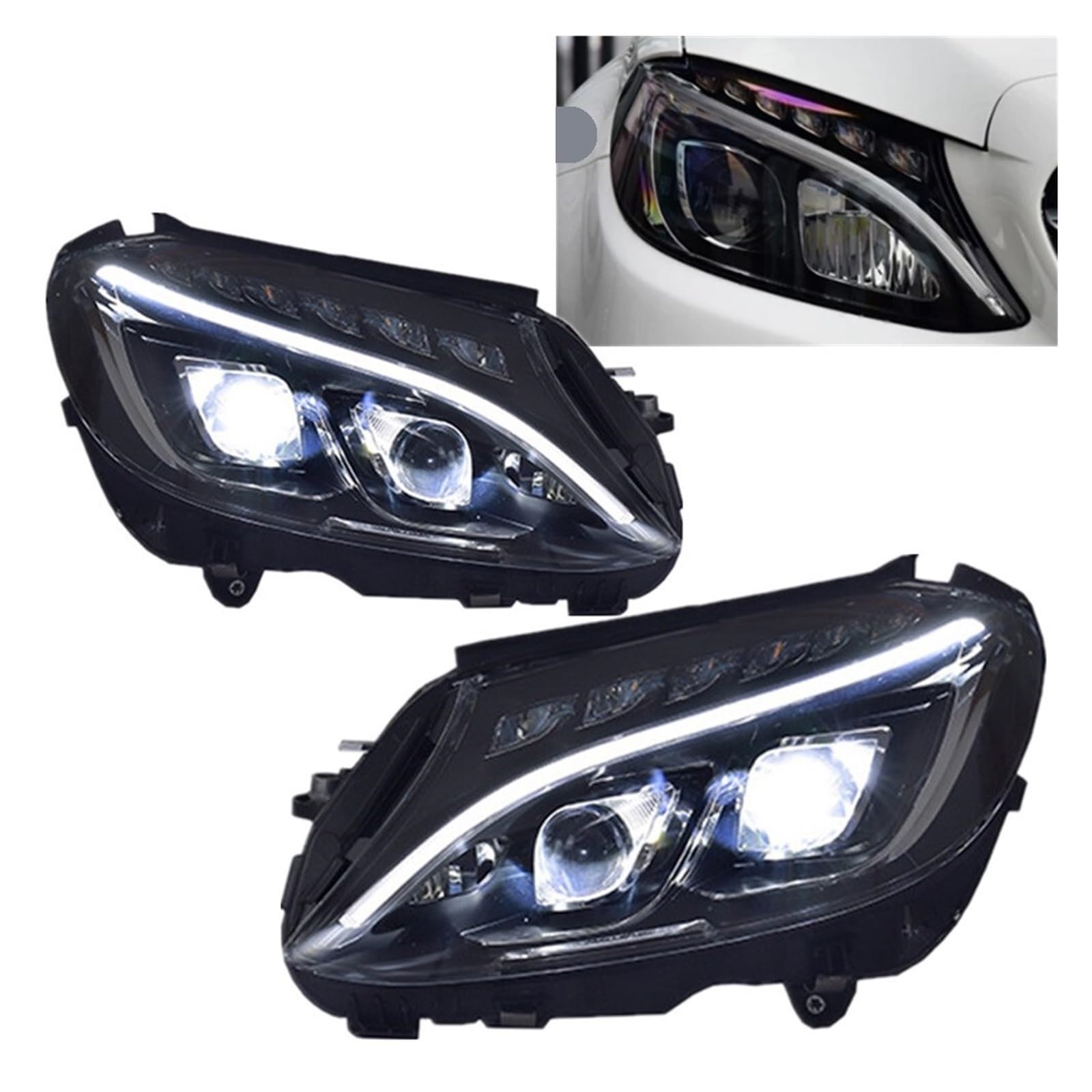 Lampada Fanale Posteriore Auto Luci Anteriori Per Benz W205 HA CONDOTTO il Faro 2015-2019 Per Classe C C180 C200 C260 C300 Aggiornamento di Alta Configurare accessori automobilistici
