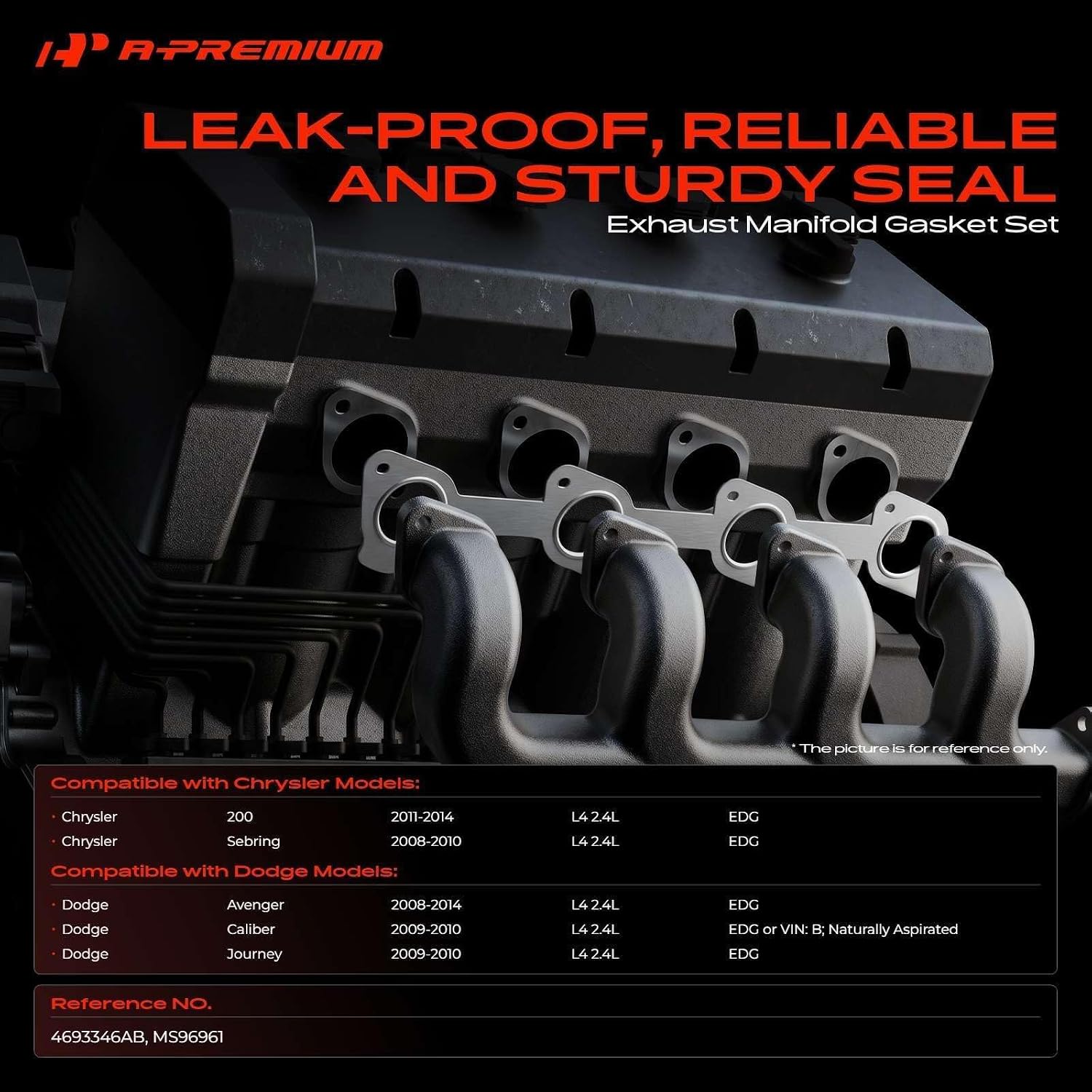 A-Premium L4 2.4L Exhaust Manifold Gasket Set Compatible with Dodge